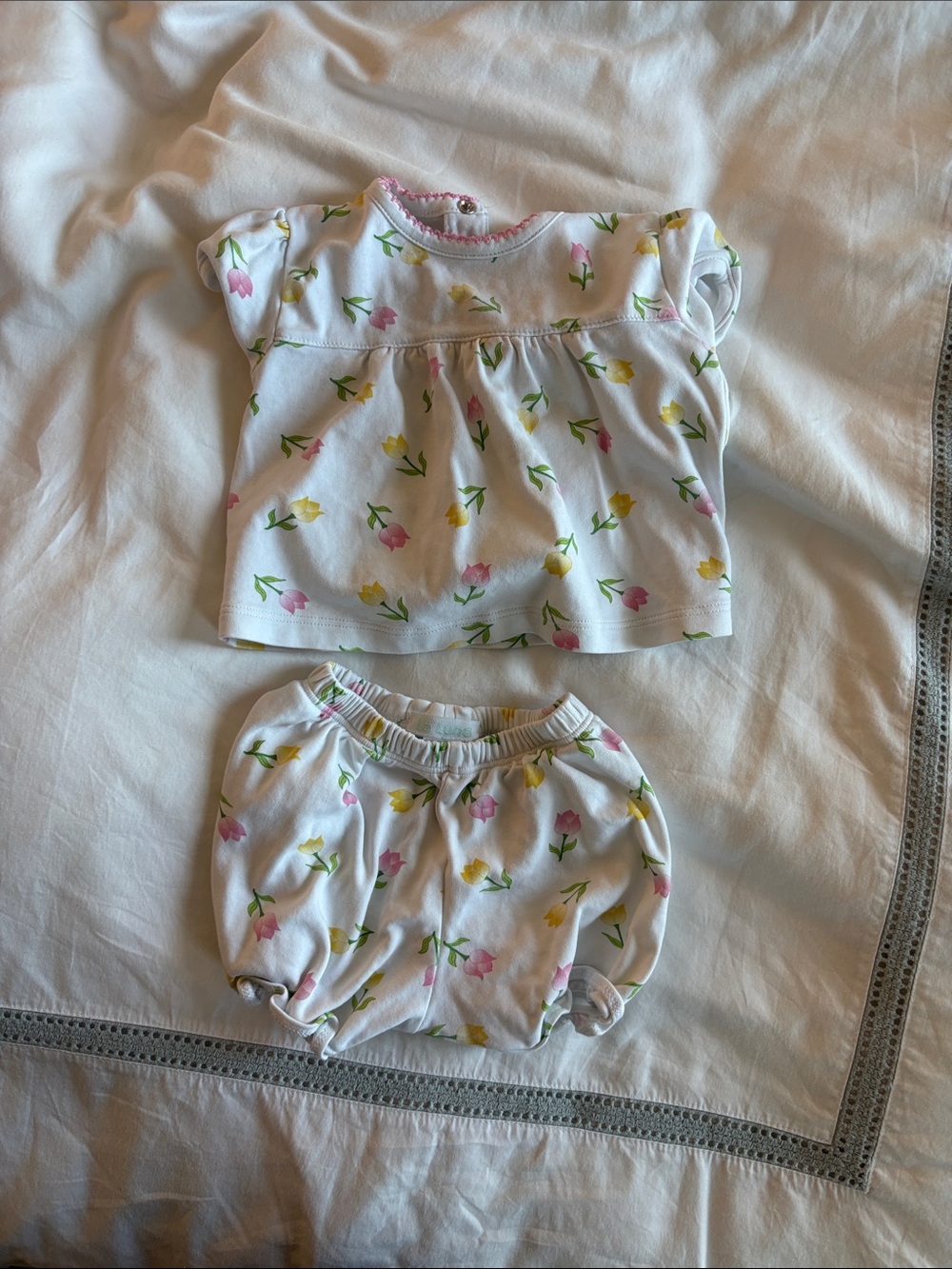White Floral Diaper Cover Set with Pink & Yellow Tulips